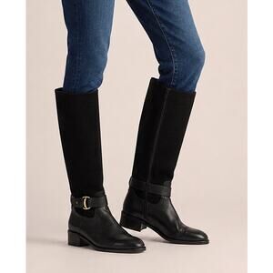 Ralph Lauren Micah Riding Boots Leather Suede Knee High Equestrian Flat Black